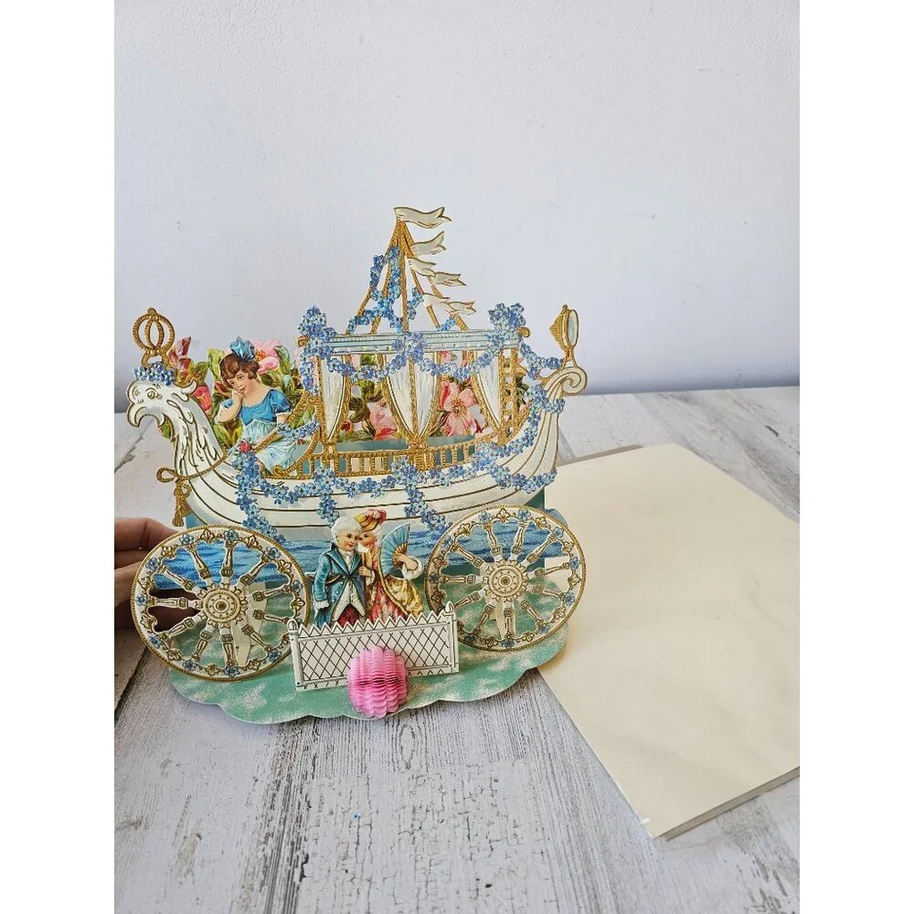 Merrimack vintage die cutout 3D ship Victorian card greetings